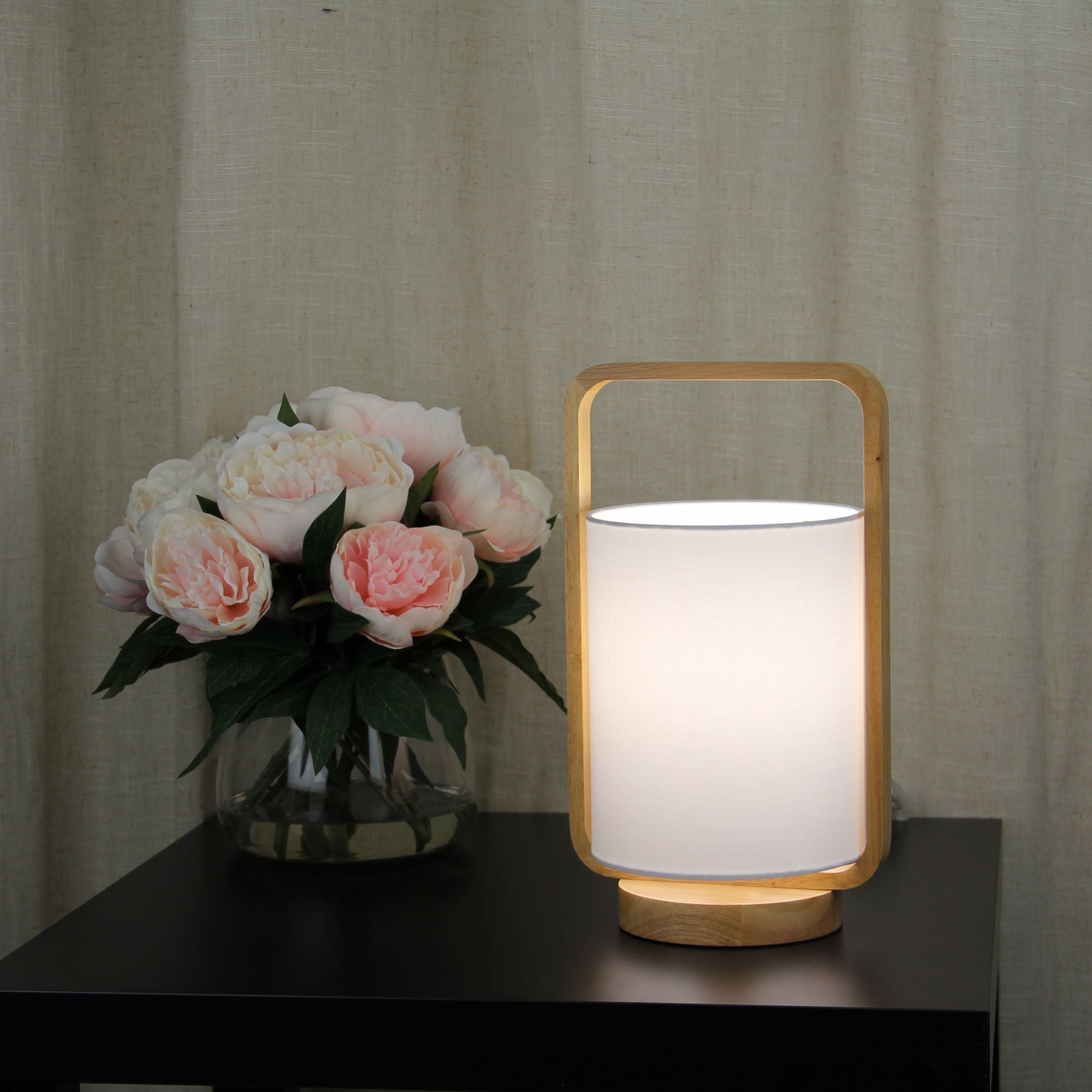 Lucia Table Lamp Wood and White Shade